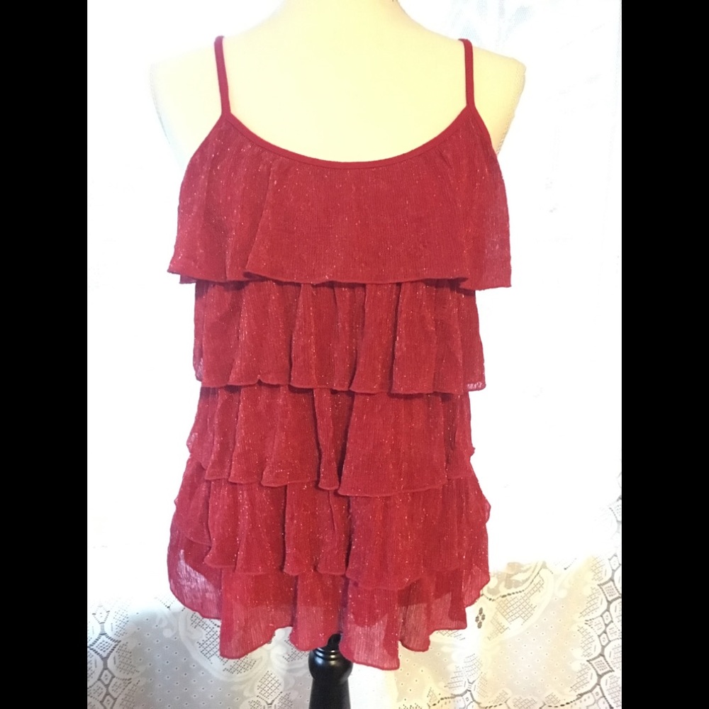 Red Sparkly Ruffled Tiered Party Club Event Top